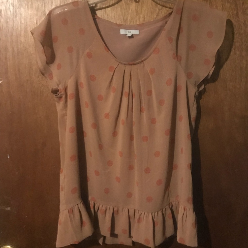 Pink polka dot polyester short sleeve top